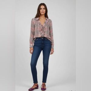 J. Jill Pink and Black Glen Plaid Button-Down Shirt Ruffle Women’s Small Petite